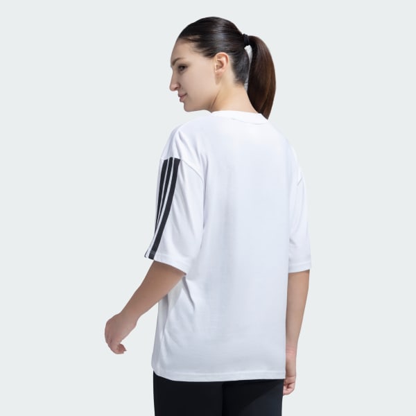 White 3-Stripes Single Jersey Boyfriend Tee