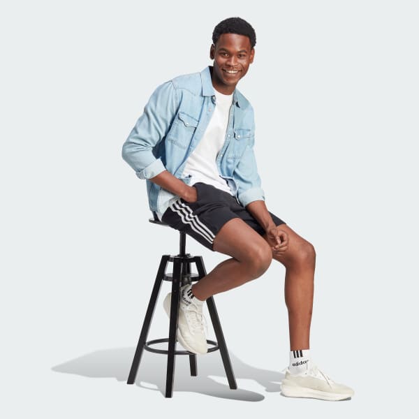adidas Essentials Fleece 3-Stripes Shorts - Black | Men's Lifestyle ...