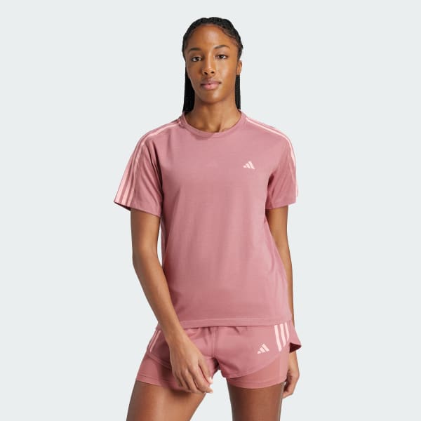 Pink Own the Run 3-Stripes Tee