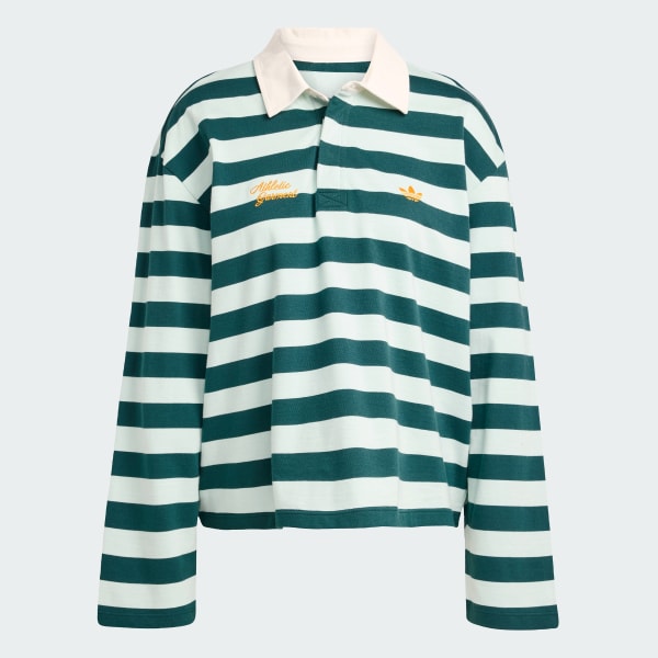 สีเขียว เสื้อโปโลแขนยาวลายทางพิมพ์ลาย adidas ORIGINALS ATHL DEPT