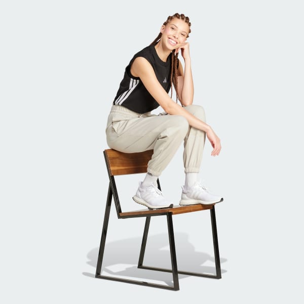 Beige Essentials Small Logo French Terry Cuffed Pants