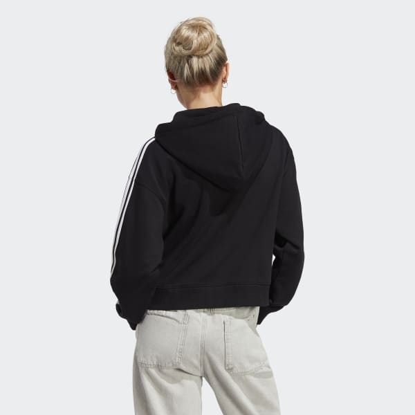 Noir Veste bomber à capuche entièrement zippée en molleton Essentials 3-Stripes