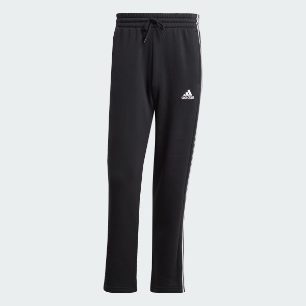 adidas Essentials 3-Stripes Open Hem Fleece Pants - Black