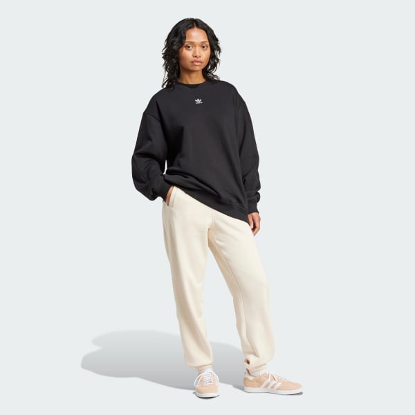 Noir Sweat-shirt ras-du-cou oversize long molleton Essentials