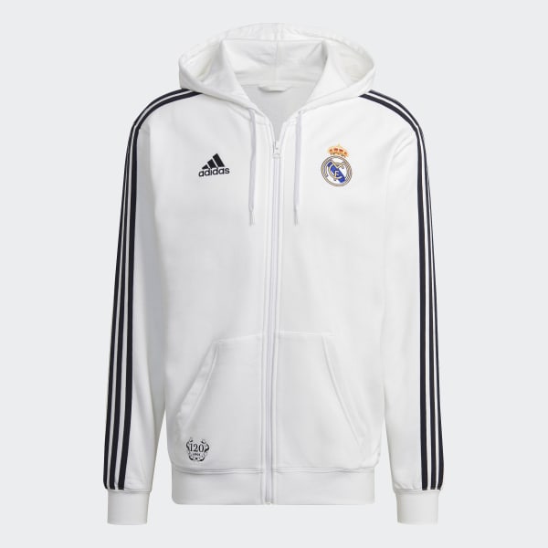 White Real Madrid DNA 3-Stripes Full-Zip Hoodie CV405