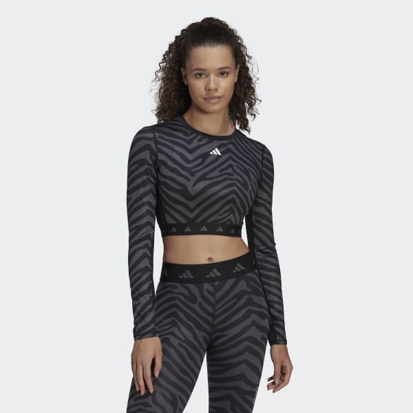 Wielokolorowy Hyperglam Techfit Crop Long Sleeve Zebra Tee DKE07