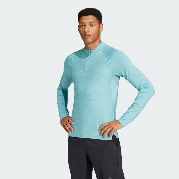 adidas Gym Training 3 Stripes 1 4 Zip Long Sleeve Long Sleeve Top Turquoise adidas Ireland