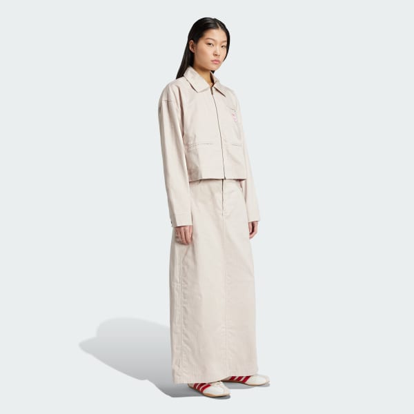 ベージュ 総柄プリント マキシスカート