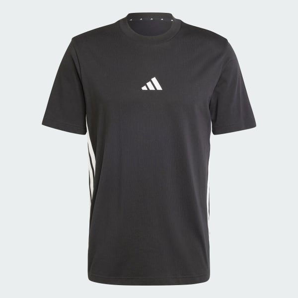 Siyah Essentials 3-Stripes Single Jersey Tişört