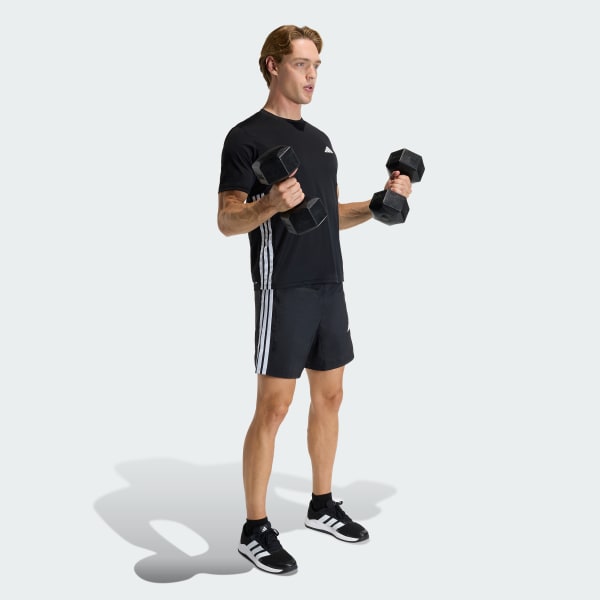 Black WORKOUT ESSENTIALS BASE 3 STRIPES WOVEN SHORT
