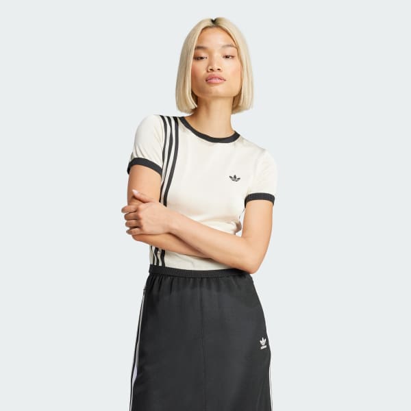 White Knitted 3-Stripes Short Tee