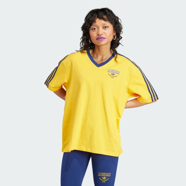 adidas V-Neck Logo Tee - Yellow | Women's Lifestyle | adidas
