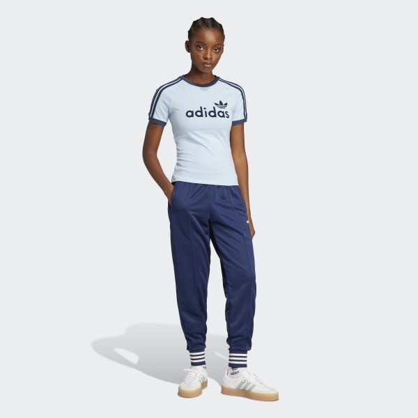 トップス Adidas Originals Linear Graphic Cali adidas Originals Linear graphic cali tee in light blue and
