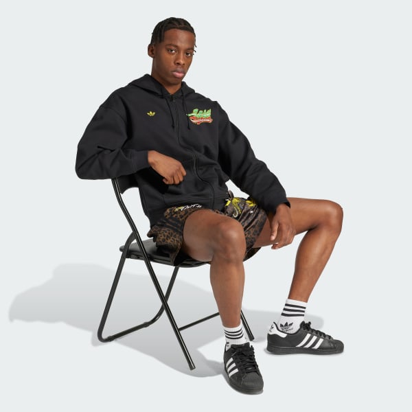 สีดำ เสื้อยืดซิปยาวเต็มตัวพิมพ์ลาย adidas Originals Champions