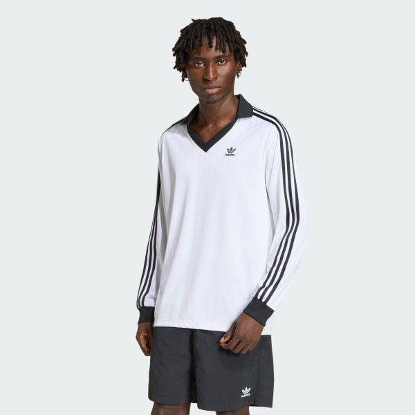 ホワイト アディカラー ピケ サッカー長袖Tシャツ