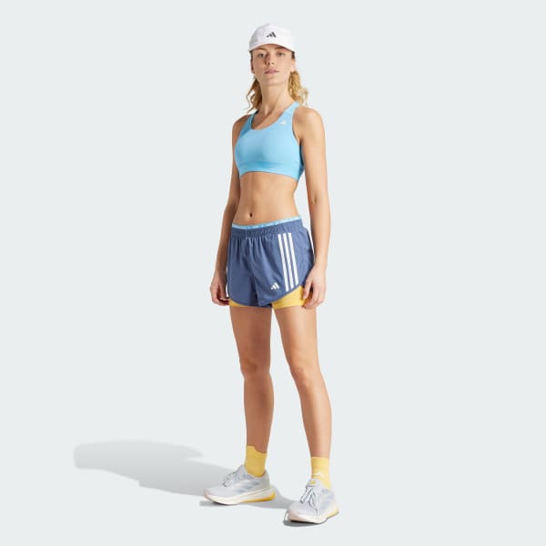 adidas Training 3 stripe medium support sports bra in blue