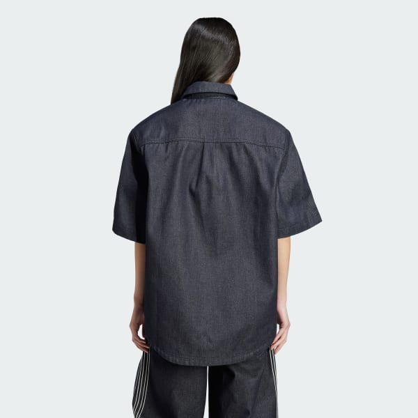 Azul Camisa Denim Manga Corta