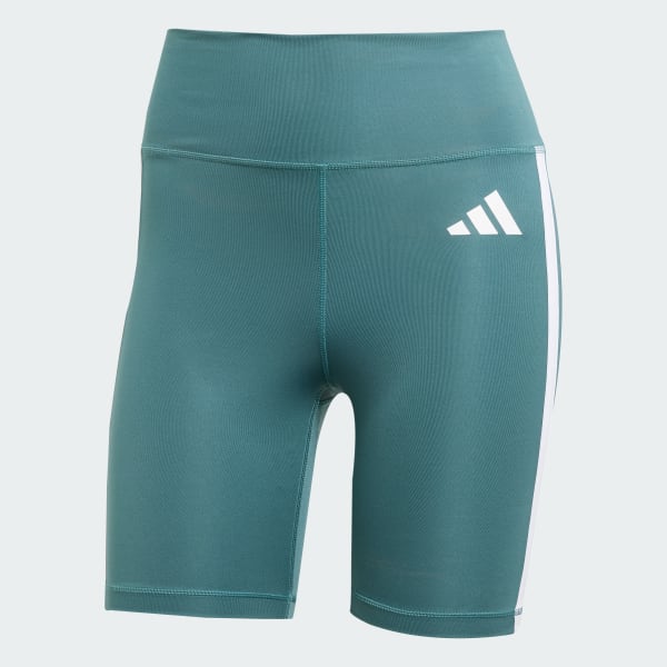 Green Optime Essentials 3-Stripes Short Leggings