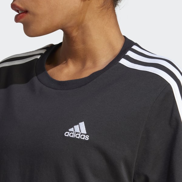 Adidas originals three stripe cropped hotsell long sleeve top in black