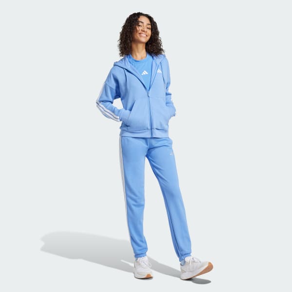 Μπλε Hoodie φλις με φερμουάρ σε όλο το μήκος και τις τρεις χαρακτηριστικές ρίγες της adidas Essentials