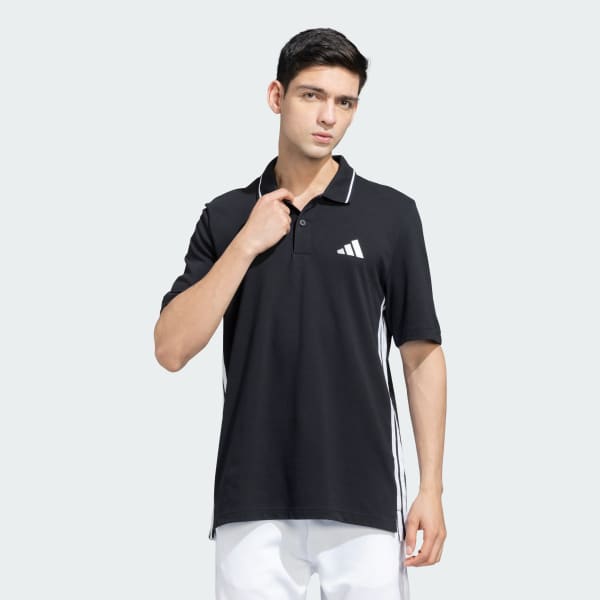 Black 3 Stripes Pique Polo Shirt