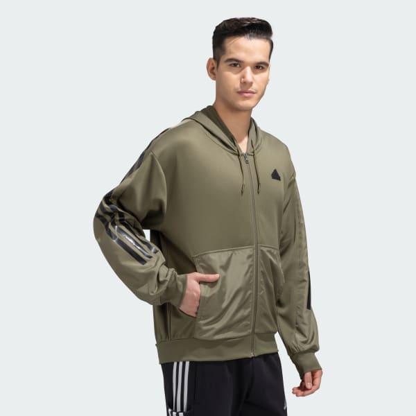 Green FUTUTRE ICONS 3 STRIPES FULLZIP Q4 HOODED TRACKJACKET  