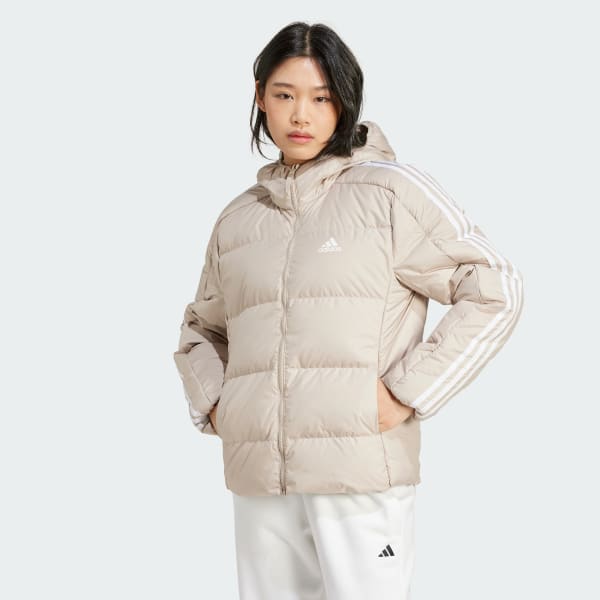Beige Essentials 3-Stripes Mid Down Hooded Jacket