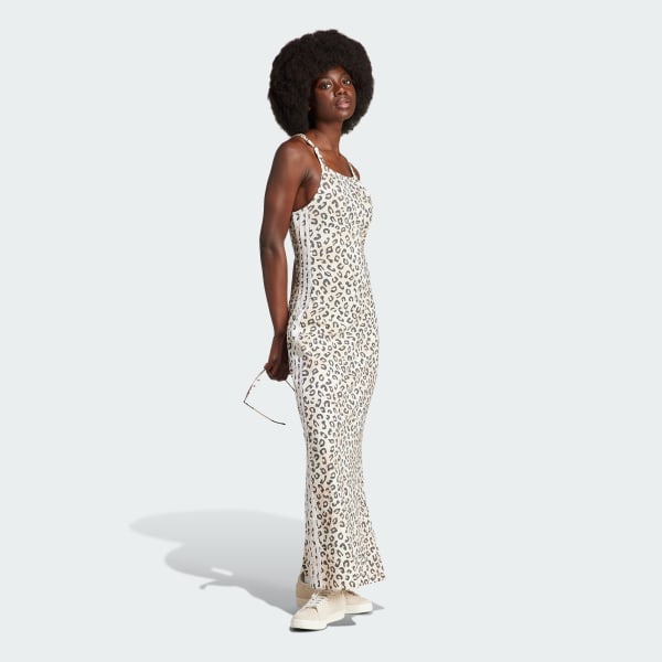 adidas Originals Leopard Luxe 3 Stripes Maxi Jurk Wit adidas