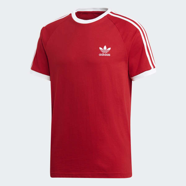 adidas red t shirt with 3 stripes