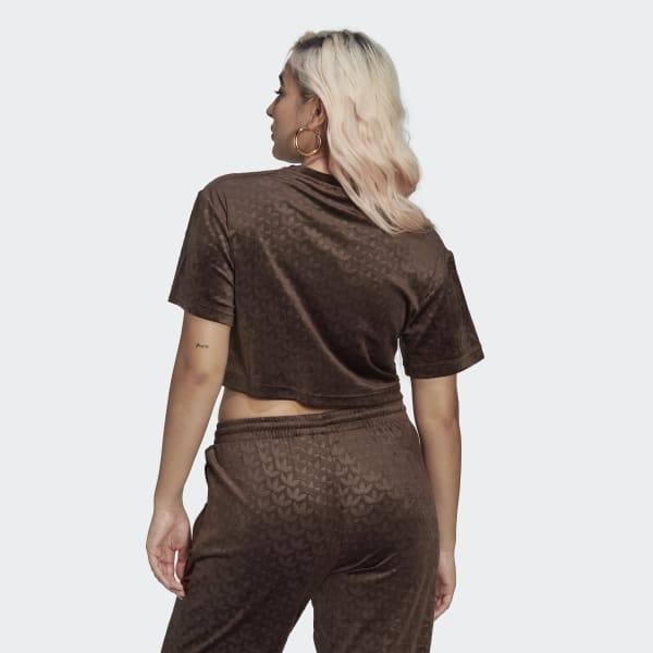 Brun Crop Velvet Embossed Monogram Tee VX473