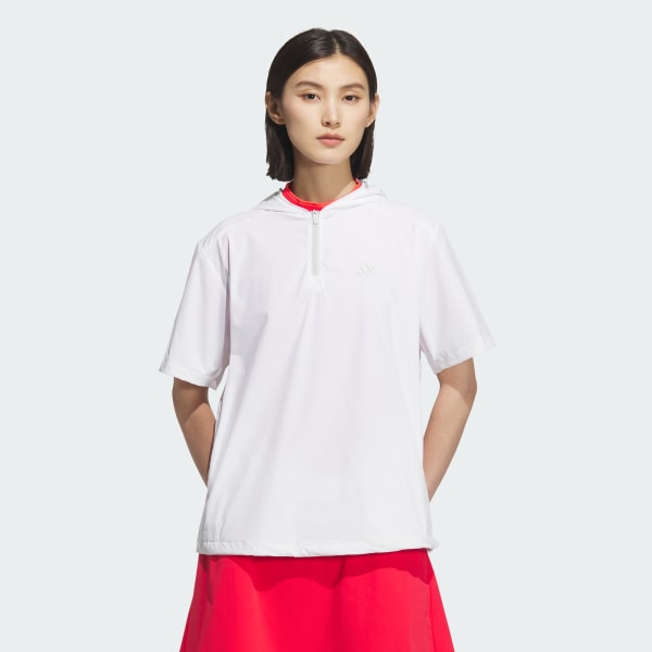 White Adizero Quarter-Zip Short Sleeve Hooded Pullover