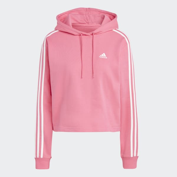 adidas Essentials 3-Stripes French Terry Crop Hoodie - Pink | Women\'s  Lifestyle | adidas US | Sweatshirts