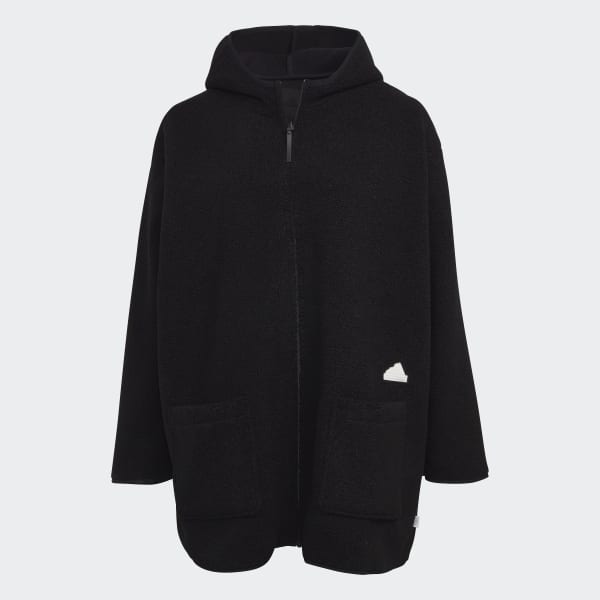 Svart Polar Fleece Long Hooded Treningsoverdel (store størrelser) H8107