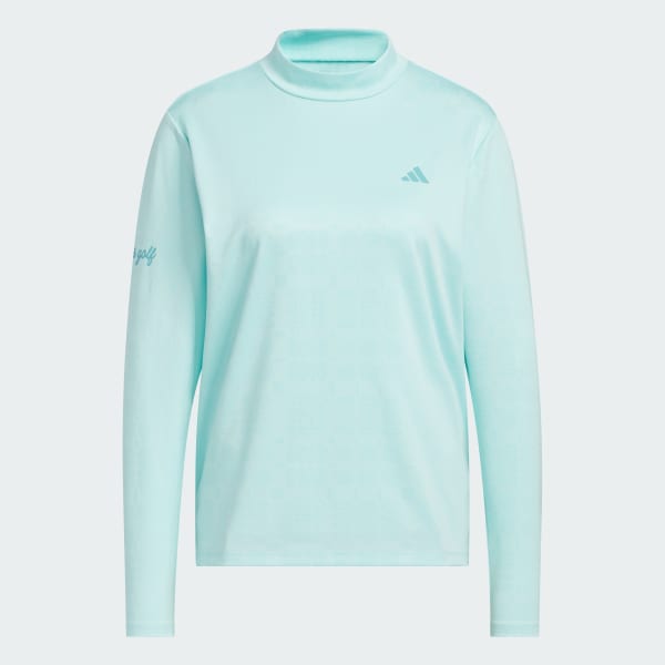 Turquoise Jacquard Mock Neck Polo-shirt Long Sleeve