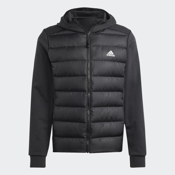 adidas Essentials Hybrid Down Hooded Jacket - Black | Free