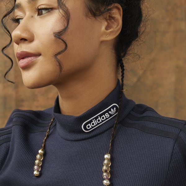 Μπλε adidas Retro Luxury Cropped Long Sleeve T-Shirt P4147