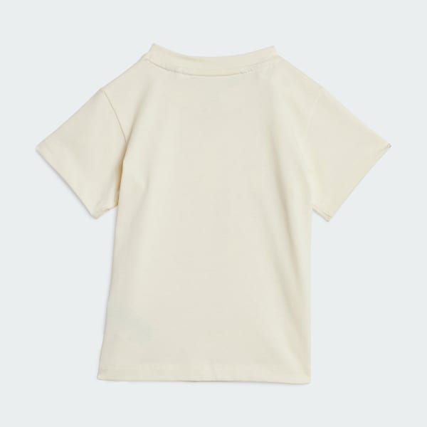 สีขาว ชุดเสื้อยืดและกางเกงขาสั้นสำหรับเด็ก