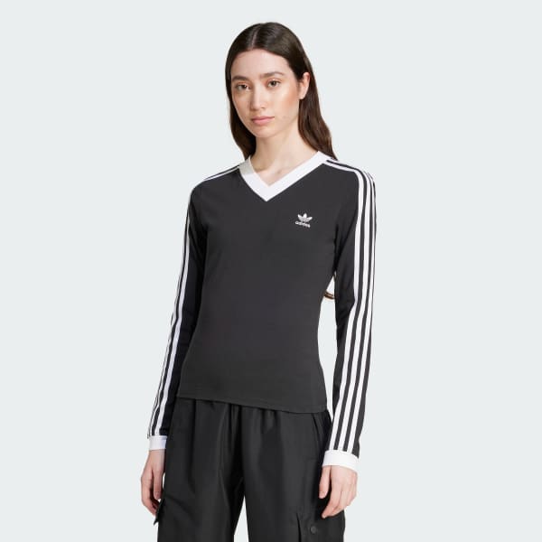 adidas V Neck Long Sleeve Shirt Black adidas UK