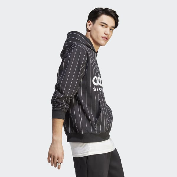 Noir Sweat-shirt à capuche en molleton à fines rayures