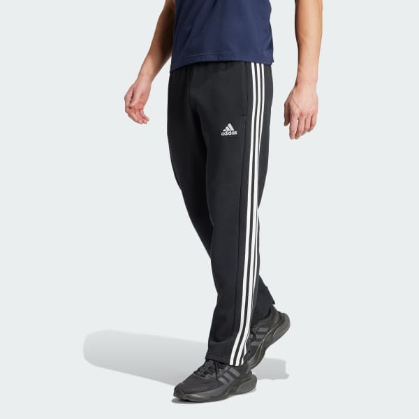 adidas Essentials 3-Stripes Open Hem Fleece Pants - Black | Men's ...