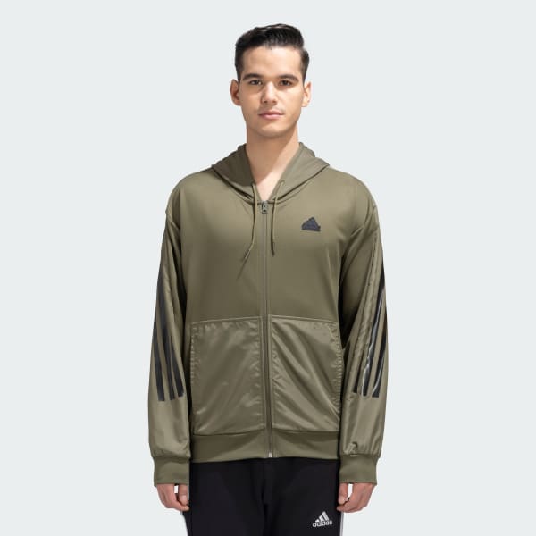 Green FUTUTRE ICONS 3 STRIPES FULLZIP Q4 HOODED TRACKJACKET  