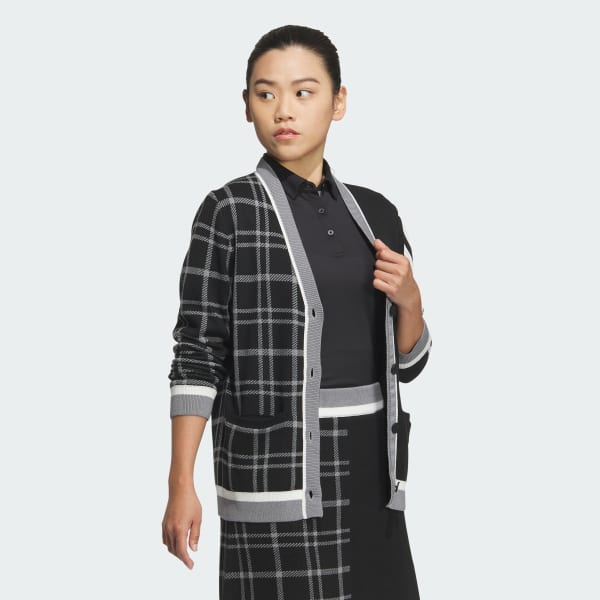 ブラック 【ゴルフ】アシンメトリーパターン スリーストライプス カーディガン