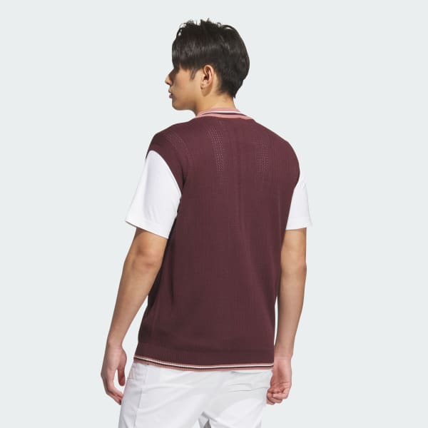 สีแดงเบอร์กันดี เสื้อกั๊กผ้าถักคอวี