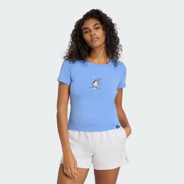 Azul Playera corta estampada Doodle