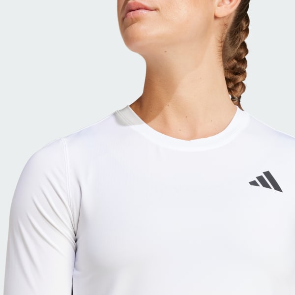 adidas Essentials Long Sleeve 3-Stripes Workout Top - White