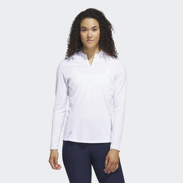 adidas Quarter-Zip Long Sleeve Golf Polo Shirt - White | Women's Golf | adidas