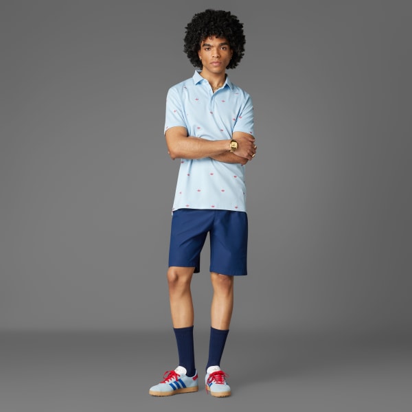 adidas Originals Printed Trefoil Polo Shirt - Blue | Free