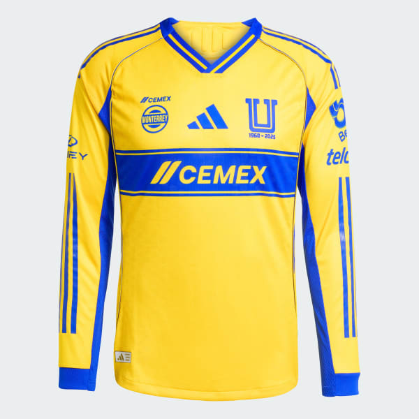 Amarillo Jersey Local Authentic Manga Larga Tigres UANL 25/26