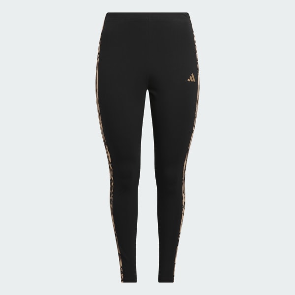 cerná Animal Print 3-Stripes High Rise Leggings (Plus Size)