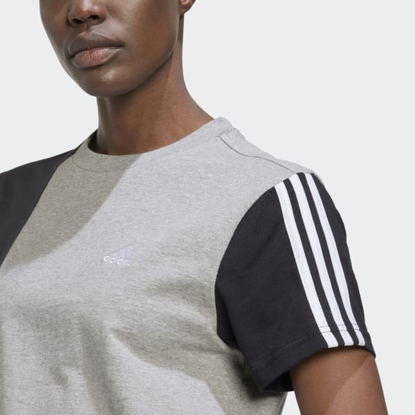 Cinza Vestido Camiseta Boyfriend Essentials 3-Stripes Colorblock BY859
